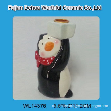 Penguin design ceramic candle holder